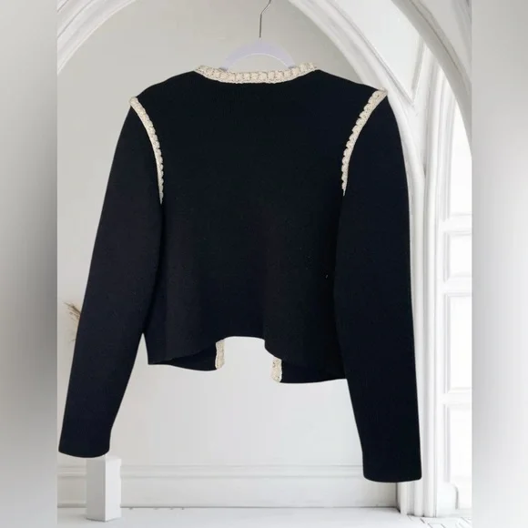MAEVE Collarless Tipped Knit Jacket - Black Size Medium - Picture 5 of 7